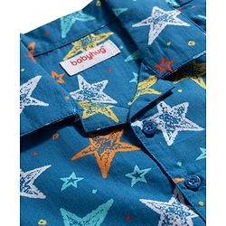 Babyhug Cotton Woven Full Sleeves Co-ord Night Suit With Star Print - Navy Blue