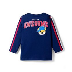 Babyhug Cotton Knit Full Sleeves Cut & Sew T-Shirt with Tiger Graphic & Tape Detailing - Red & Navy Blue