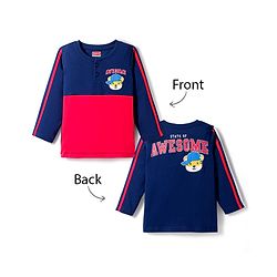 Babyhug Cotton Knit Full Sleeves Cut & Sew T-Shirt with Tiger Graphic & Tape Detailing - Red & Navy Blue