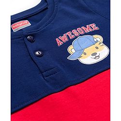 Babyhug Cotton Knit Full Sleeves Cut & Sew T-Shirt with Tiger Graphic & Tape Detailing - Red & Navy Blue