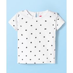 Babyhug Woven Frock with Half Sleeves Inner Tee & Bow Applique Polka Dot Print - Red & White