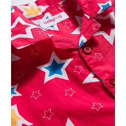 Babyhug Cotton Woven Full Sleeves Co-ord Night Suit With Star Print - Red