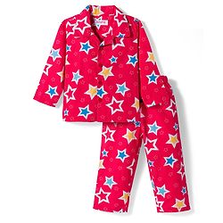 Babyhug Cotton Woven Full Sleeves Co-ord Night Suit With Star Print - Red