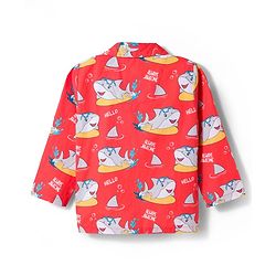 Babyhug Cotton Woven Full Sleeves Co-ord Night Suit With Shark Print - Red