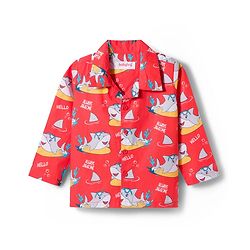 Babyhug Cotton Woven Full Sleeves Co-ord Night Suit With Shark Print - Red