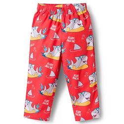 Babyhug Cotton Woven Full Sleeves Co-ord Night Suit With Shark Print - Red