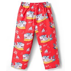 Babyhug Cotton Woven Full Sleeves Co-ord Night Suit With Shark Print - Red