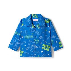 Babyhug Cotton Woven Full Sleeves Front Open Co-Ord Night Suit with Space Theme Print - Blue