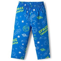 Babyhug Cotton Woven Full Sleeves Front Open Co-Ord Night Suit with Space Theme Print - Blue