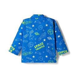 Babyhug Cotton Woven Full Sleeves Front Open Co-Ord Night Suit with Space Theme Print - Blue