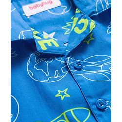 Babyhug Cotton Woven Full Sleeves Front Open Co-Ord Night Suit with Space Theme Print - Blue