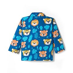 Babyhug Cotton Woven Full Sleeves Front Open Co-Ord Night Suit with Animal Print - Navy Blue