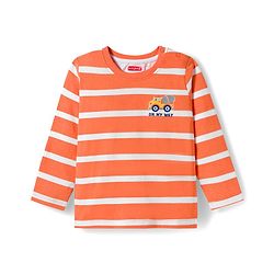 Babyhug Cotton Knit Full Sleeves Striped & Vehicle Printed T-Shirts Pack of 3 - Blue Orange & White
