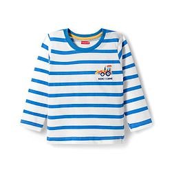 Babyhug Cotton Knit Full Sleeves Striped & Vehicle Printed T-Shirts Pack of 3 - Blue Orange & White