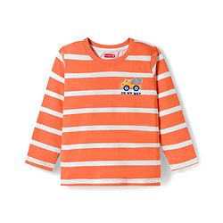 Babyhug Cotton Knit Full Sleeves Striped & Vehicle Printed T-Shirts Pack of 3 - Blue Orange & White
