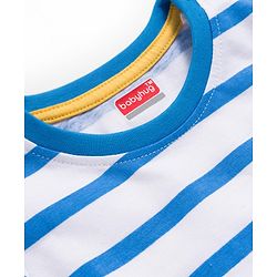 Babyhug Cotton Knit Full Sleeves Striped & Vehicle Printed T-Shirts Pack of 3 - Blue Orange & White
