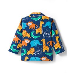 Babyhug Cotton Woven Full Sleeves Front Open Co-Ord Night Suit with Animal Print - Navy Blue