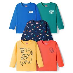 Babyhug 100% Cotton Knit Full Sleeves T-Shirts With Dino Print Pack of 5 - Multicolor