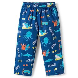 Babyhug Cotton Woven Full Sleeves Co-ord Night Suit With Sea Animal Print - Navy Blue