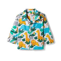 Babyhug 100% Cotton Woven Full Sleeves Co-ord Night Suit With Animal Print - White