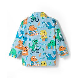 Babyhug Cotton Woven Full Sleeves Co-ord Night Suit With Dino Print - Light Blue