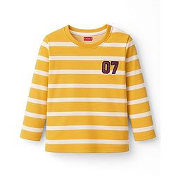 Babyhug Cotton Knit Full Sleeves Striped & Number Printed T-Shirts Pack of 3 - Red Yellow & Blue