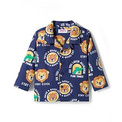 Babyhug Cotton Woven Full Sleeves Co-ord Night Suit With Animal Print - Navy Blue