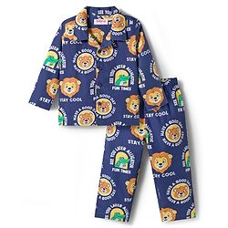 Babyhug Cotton Woven Full Sleeves Co-ord Night Suit With Animal Print - Navy Blue