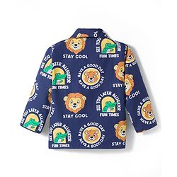 Babyhug Cotton Woven Full Sleeves Co-ord Night Suit With Animal Print - Navy Blue