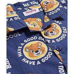 Babyhug Cotton Woven Full Sleeves Co-ord Night Suit With Animal Print - Navy Blue