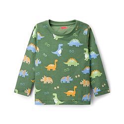 Babyhug Cotton Knit Full Sleeves T-Shirts With Dino Print Pack of 3 - Navy Blue Green & Yellow