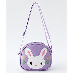 Babyhug Sling Bag With Floral Embroidery & Bunny Patch - Purple