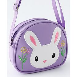 Babyhug Sling Bag With Floral Embroidery & Bunny Patch - Purple