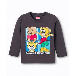 Babyhug Cotton Knit Full Sleeves T-Shirt with Animal Print - Black
