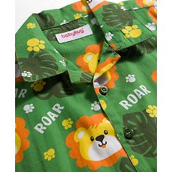 Babyhug Cotton Woven Full Sleeves Co-ord Night Suit With Animal Print - Green