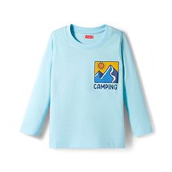 Babyhug Cotton Knit Full Sleeves T-Shirt with Front & Back Camping Graphic - Aqua Blue