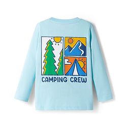 Babyhug Cotton Knit Full Sleeves T-Shirt with Front & Back Camping Graphic - Aqua Blue
