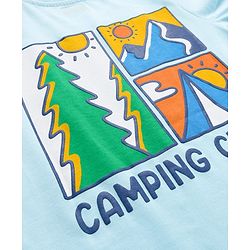 Babyhug Cotton Knit Full Sleeves T-Shirt with Front & Back Camping Graphic - Aqua Blue