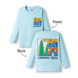 Babyhug Cotton Knit Full Sleeves T-Shirt with Front & Back Camping Graphic - Aqua Blue