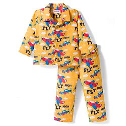 Babyhug Cotton Woven Full Sleeves Co-ord Night Suit With Plane Print - Yellow