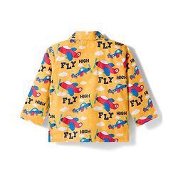 Babyhug Cotton Woven Full Sleeves Co-ord Night Suit With Plane Print - Yellow
