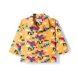 Babyhug Cotton Woven Full Sleeves Co-ord Night Suit With Plane Print - Yellow