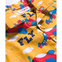 Babyhug Cotton Woven Full Sleeves Co-ord Night Suit With Plane Print - Yellow