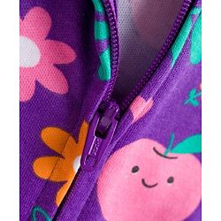 Babyhug Cotton Knit Full Sleeves Footed Sleepsuit With Floral Print - Purple