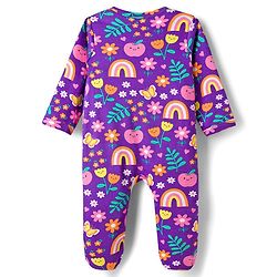 Babyhug Cotton Knit Full Sleeves Footed Sleepsuit With Floral Print - Purple