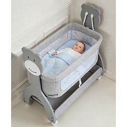 Babyhug Wooden Cradle with Mosquito Net - Grey| Swing Lock & Wheels| Safe & Durable Baby Cot with Storage| Smooth Rocking| Spacious Sleeping Area| Bassinet| Suitable for Newborn
