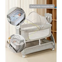 Babyhug Wooden Cradle with Mosquito Net - Grey| Swing Lock & Wheels| Safe & Durable Baby Cot with Storage| Smooth Rocking| Spacious Sleeping Area| Bassinet| Suitable for Newborn