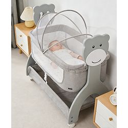 Babyhug Wooden Cradle with Mosquito Net - Grey| Swing Lock & Wheels| Safe & Durable Baby Cot with Storage| Smooth Rocking| Spacious Sleeping Area| Bassinet| Suitable for Newborn