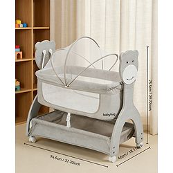 Babyhug Wooden Cradle with Mosquito Net - Grey| Swing Lock & Wheels| Safe & Durable Baby Cot with Storage| Smooth Rocking| Spacious Sleeping Area| Bassinet| Suitable for Newborn