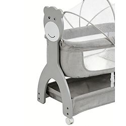 Babyhug Wooden Cradle with Mosquito Net - Grey| Swing Lock & Wheels| Safe & Durable Baby Cot with Storage| Smooth Rocking| Spacious Sleeping Area| Bassinet| Suitable for Newborn